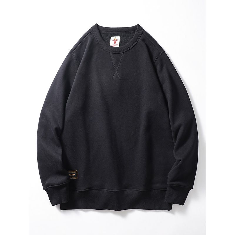 American Retro Sweatshirt Trendy Men s Spring and Autumn round Neck Heavy Weight Fleece-lined Autumn Long Sleeves Export Men Casual Jacket Black L