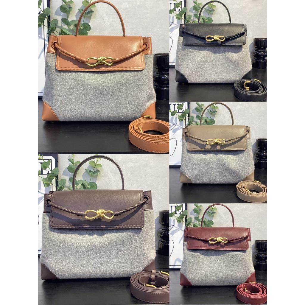 Bolsa de mão de lã de alta qualidade transfronteiriça feminina 2026 nova bolsa tote com fivela de laço bolsa de ombro mensageiro