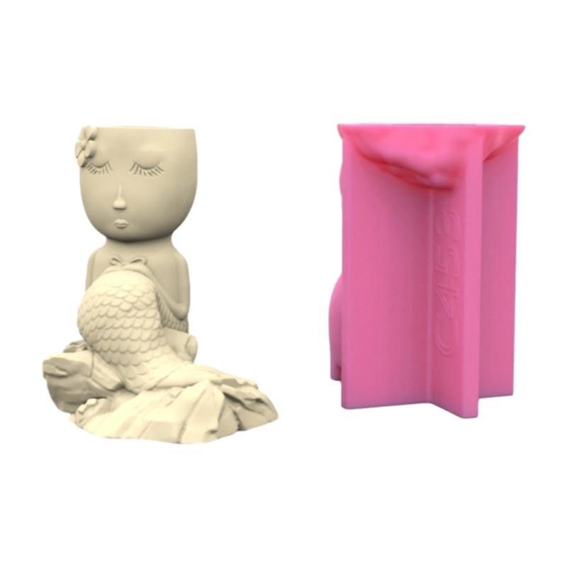 Cute Mermaids Pen Holder Flower Pot Silicone Molds Epoxy Resin Mold DIY Succulent Planter Mold for DIY Resin Decors