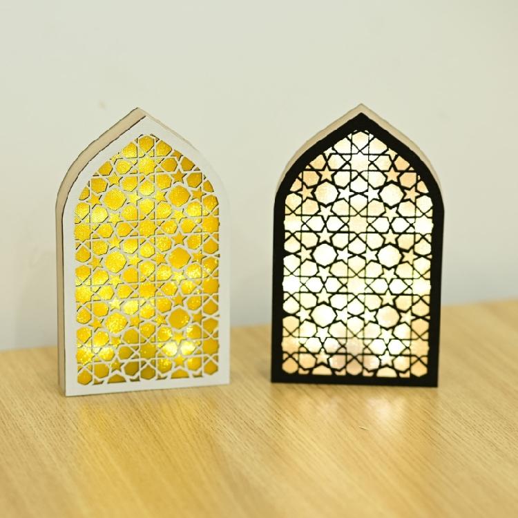 LED Lighted Eid Wood Mosque Ornament Festivals Hanging Pendant Party Supplies for Home Bedroom Living Room Decoration