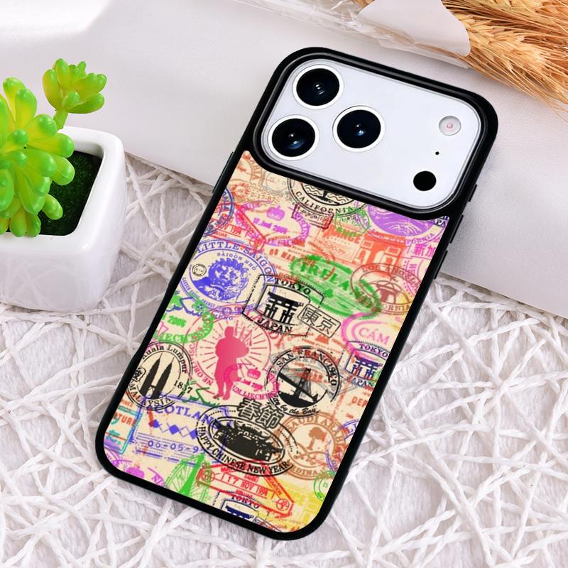 Retro Post Card Passport Stamps Shockproof Phone Case for iPhone 17 Air 16e 15 11 12 14 13 Pro Max Cover Coque