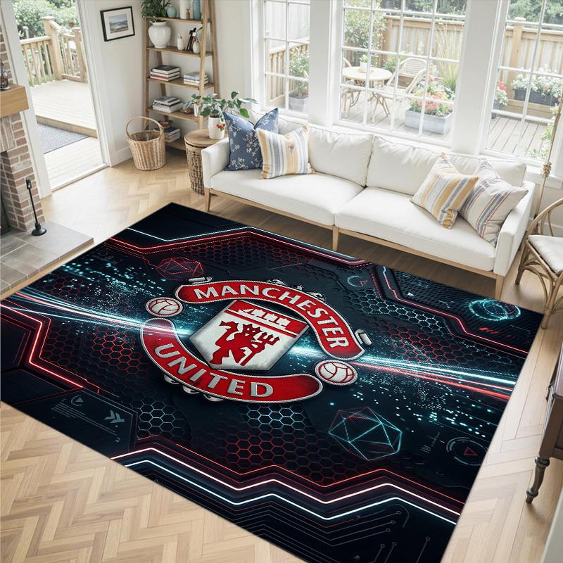Manchester United Design Kristall Samt Teppich Gemütlich Nicht?Rutschfester Teppich mit Aufdruck für Schlafzimmer Wohnzimmer Eingang