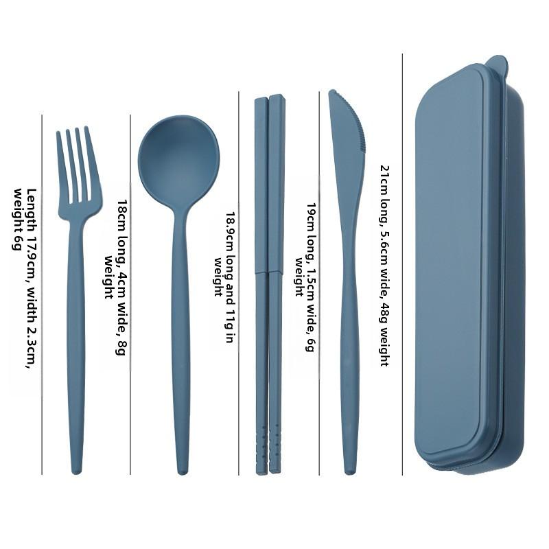 Portable Knife, Fork, Spoon and Chopstick Set for Outdoor Camping. Black Wheat Straw Tableware Set of Four Pieces.