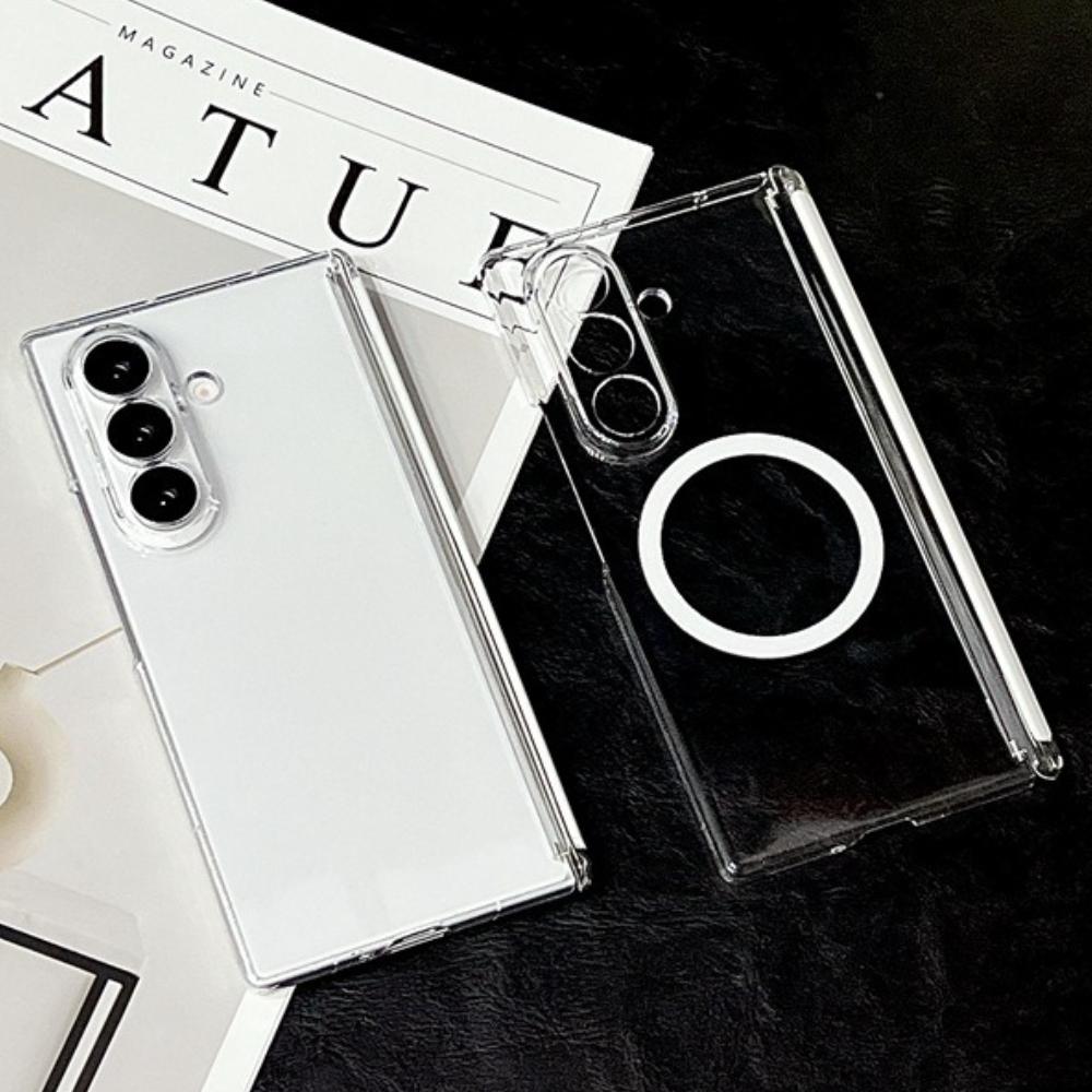 Half Pack Magnetic Phone Case for Samsung Galaxy Z Fold 7 6 5 5G Transparent Hard PC Hinge Protection Sockproof Clear Cover