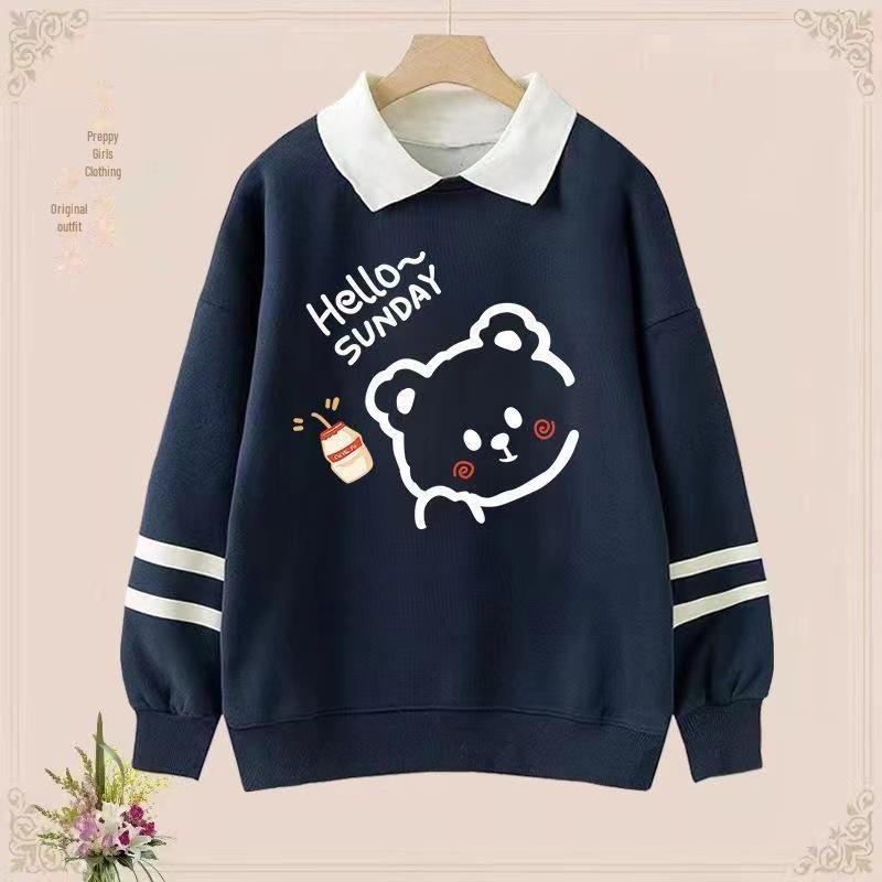 

Модный комплект из двух частей для девочек: толстовка с воротником поло и брюки на осень - длинный рукав, свободный крой, размеры для детей среднего и старшего возраста 170cm