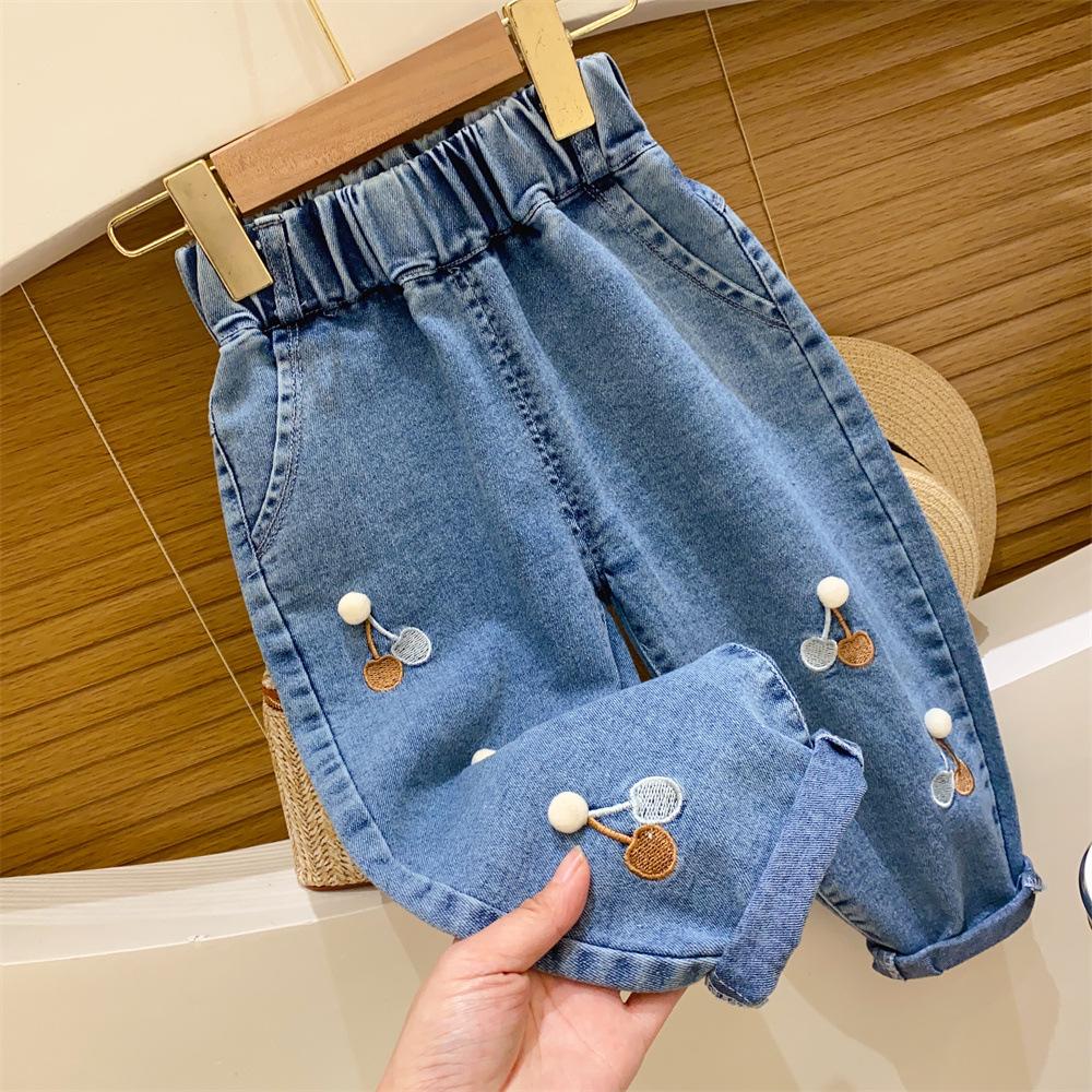Girls' Jeans New Cartoon Pants Mid Size Children's Boutique Fashionable and Loose Casual Pants