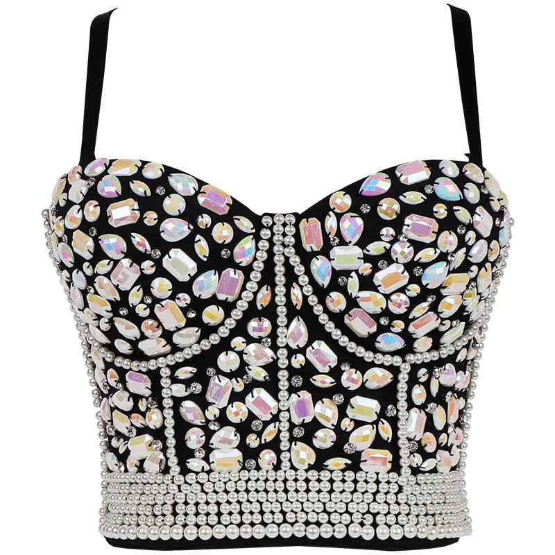 Women's Rhinestone Beaded Corset Bustier Top Party Glitter Corset Top Bra Tank Top