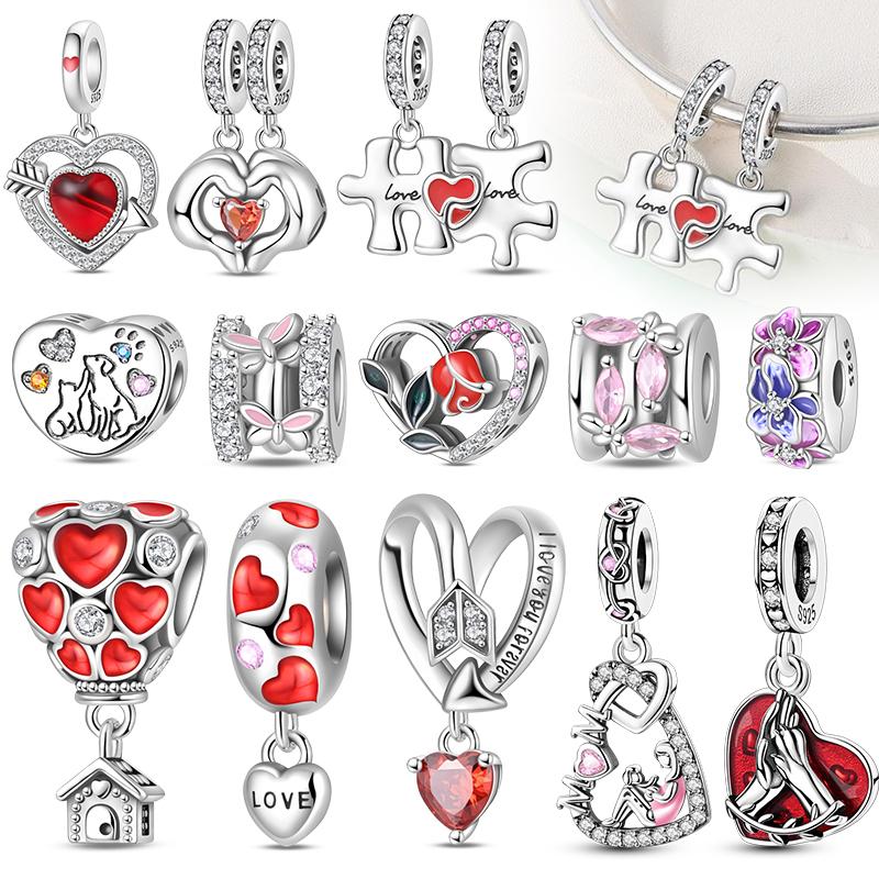 Copper Charm Bead Mother'S Day Love Heart Family Pendant Fits Bracelet Womens Jewelry Gift