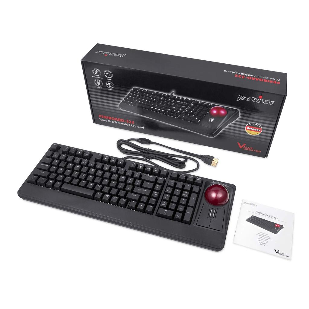 Perixx Mechanical Keyboard with Trackball Large Ball with a Diameter of 55mm Tilt Wheel Function Comes with 2 USB Hubs Equipped with a Numeric Keypad