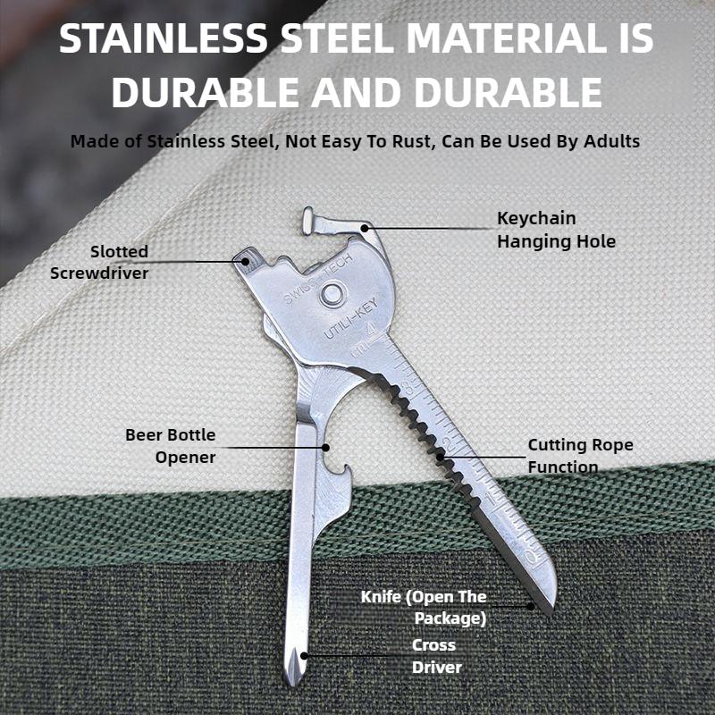 Outdoor Camping 6 In 1 Daily Carry Multi-functional Stainless Steel Tools Beer Opener Screwdriver Key Chain Folding Mini Knife