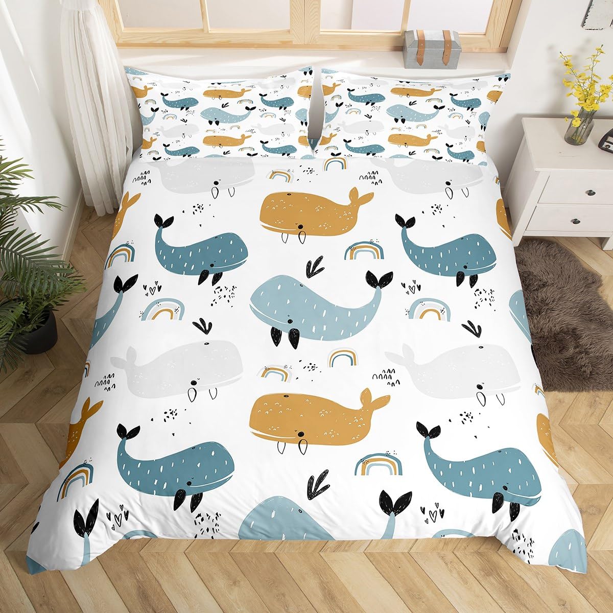 

Comforter Dolphin Kids Blue Ocean Marine Themed Bedding Set Boys Girls Sea Animal Comforter Set Microfiber Comforter (quilt)-EU Single(135*200cm)3pcs