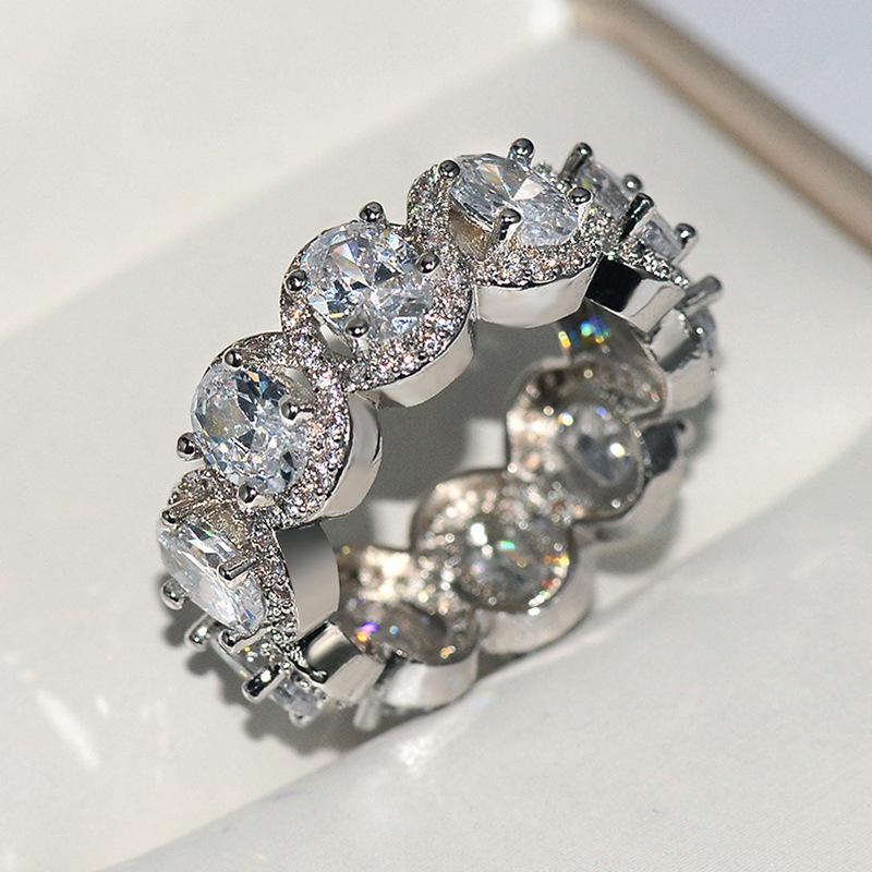 Fashion Luxury Charm Oval AAAA Super Flash Zircon Ring Pink Zircon Ring Women's Jewelry Wedding Party Jewelry  Silver Ring