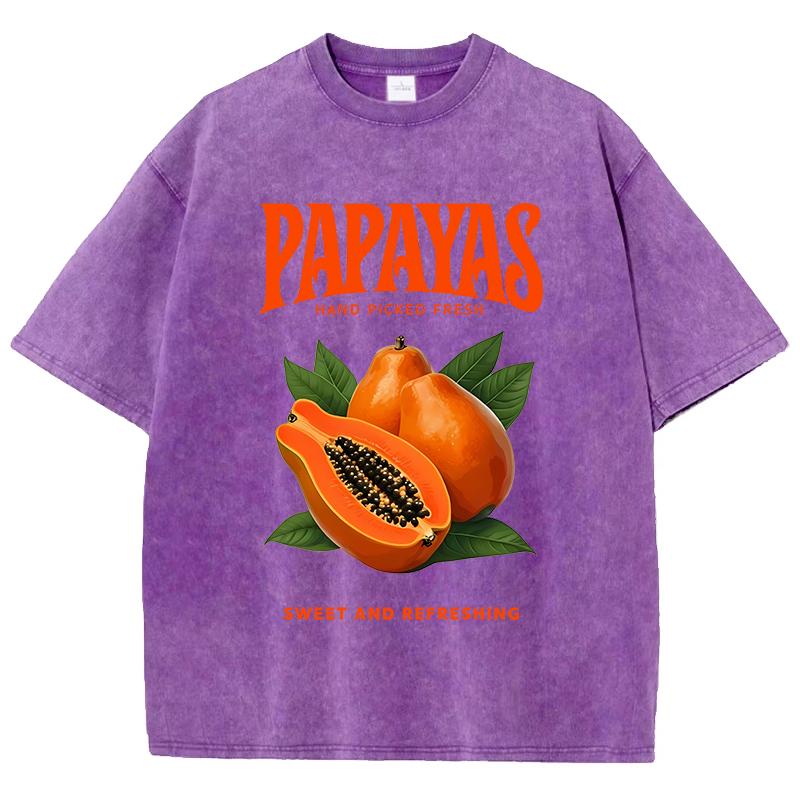 Papayas Hand Picked Fresh Prints Washed TShirt Womens Cotton T Shirts ONeck Comfortable Distressed Tops Summer Womans Clothes