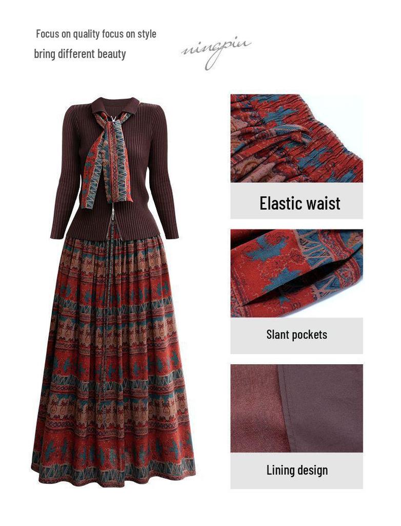 Bohemian Ethnic Print High Waist A-line Maxi Skirt for Women - Autumn 2026 Collection
