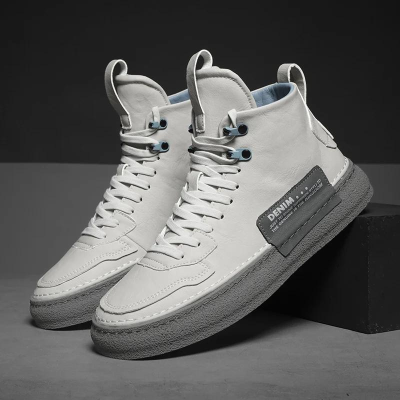 2024 Noi Ghete din Piele pentru Bărbați Pantofi de Lucru la Modă pentru Exterior Adidași Confortabili Antiderapanți pentru Bărbați Pantofi de designer casual de înaltă calitate