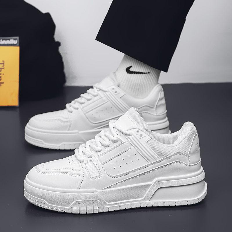 Men's Shoes Spring and Autumn Niche Design Versatile Casual Pure Black Board Shoes for Teenagers Sports Thick Sole Heightened Bread Trendy Shoes