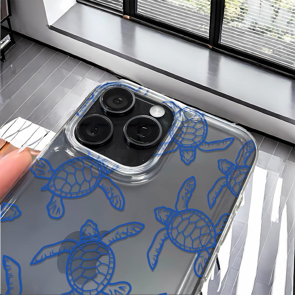 Vollbild Blaue Schildkröte Handyhülle Für IPhone 16 15 14 13 12 11 Pro Max XR XS Max 7 8 Plus Kawaii Hülle Case Funda Bumper