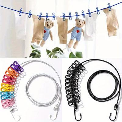 Travel Clothesline with 12 Clips,Portable Clothesline Tool,Outdoor Windproof Balcony,Indoor Clothesline Without Punching Holes