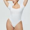 Women's Fashion Square Collar Bodysuit Solid Color Sexy Slim Plus Size Short-sleeved T-shirt Jumpsuit for Women