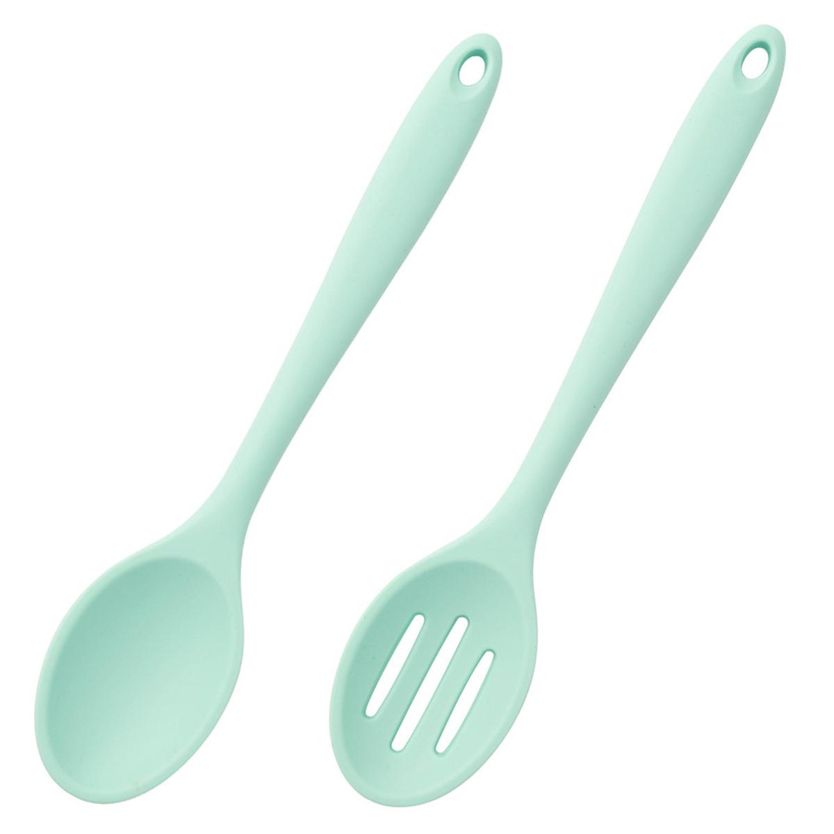 

2 шт. силиконовая ложка столовая посуда набор интегрированная суповая ложка салатная ложка набор термостойкая кухонная утварь для приготовления пищи зелёный