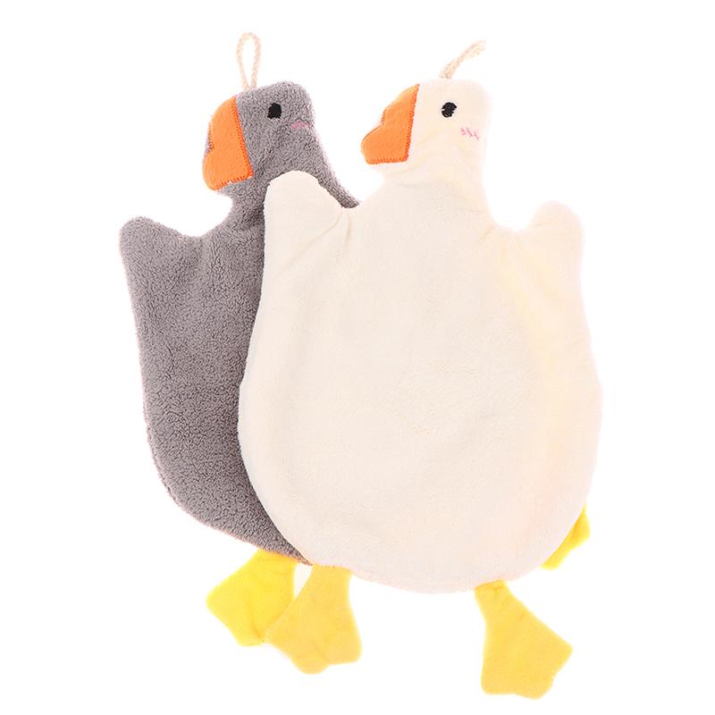 Kitchen Cleaning Cloths Cute Duck Soft Hand Towel Cartoon Absorbent Hanging Coral Fleece Wipe Clean Cloth Kids Hand Towels