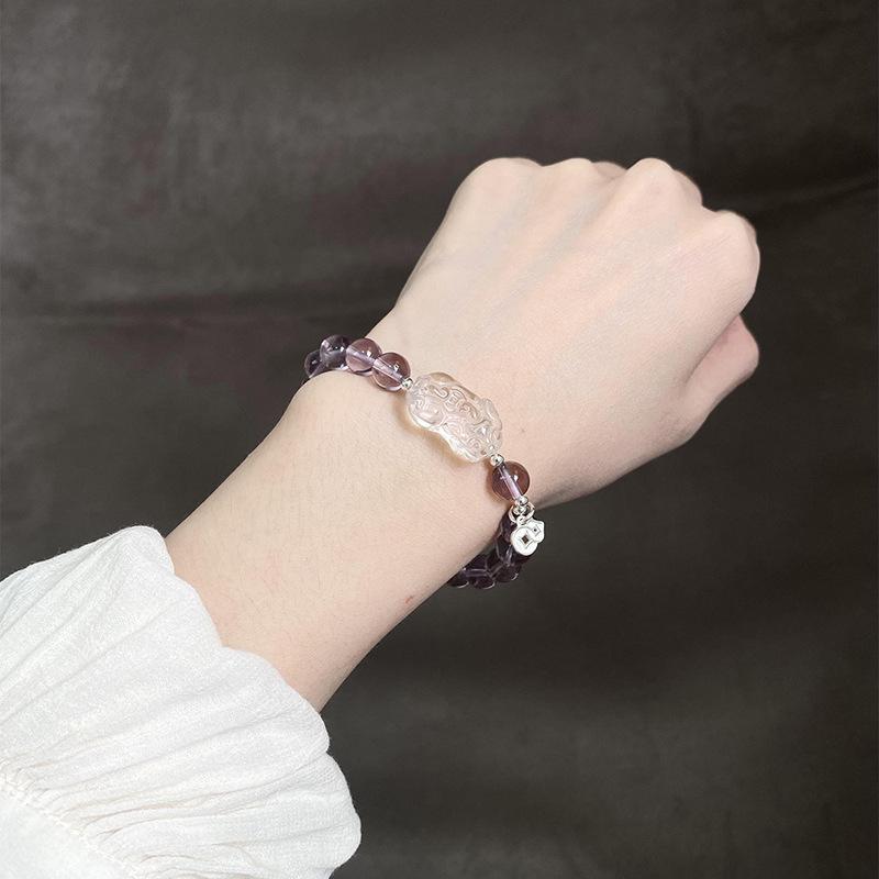 Natural stone crystal geometric beaded bracelet retro high-end bracelet women's niche light luxury versatile jewelry
