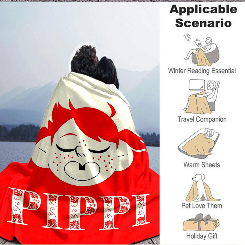 1Pc Pippi Adventure Flannel Blanket, Soft And Comfortable, Casual Warm, Camping Travel, Christmas, Halloween Xmas Gift En19