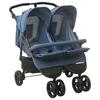 vidaXL Two-Seater Stroller Navy Blue Steel