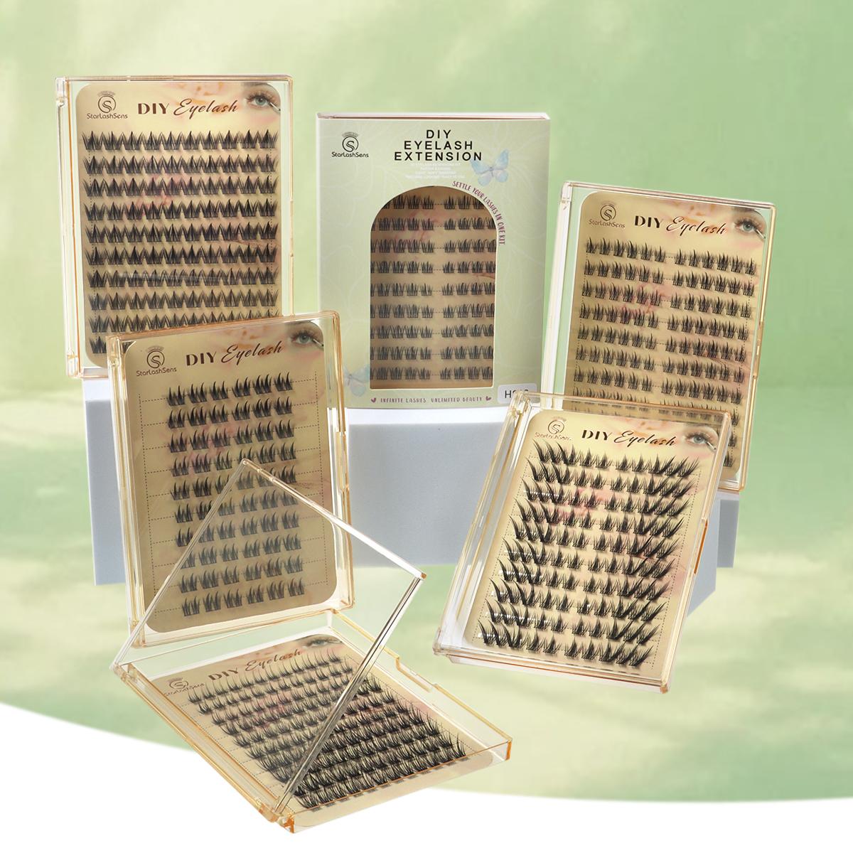 Qingdao Manufacturing Vendors DIY Handmade Lash Clusters Quality Korea PBT Lashes Extensions Natural Style False Eyelashes Light Green Box&Natural Long&Mix