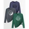 Three-piece Set Mountain and Forest Natural Print Fashion Retro Style Women's Casual Sports Top with Round Neck and Long Sleeves T Shirt