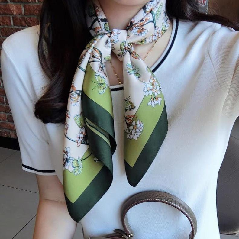 New Versatile Imitation Silk with Suit Silk Scarf Fashionable Women's Small Square Silk Scarf French Spring and Autumn Scarf