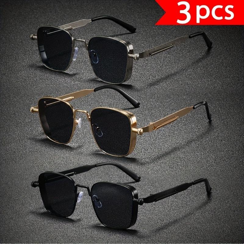 

3 Piece Punk Square Fashion Glasses Cyberpunk Lightweight Frame Neutral Style Paired With Fashionable Outfits