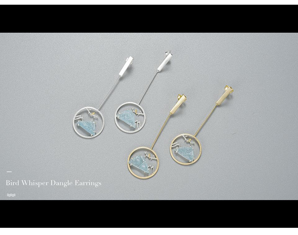 Natürlicher Aquamarin Rohstein Silber S925 Damen Chinesischer Stil Kreativer Handgefertigter Hängeohrring