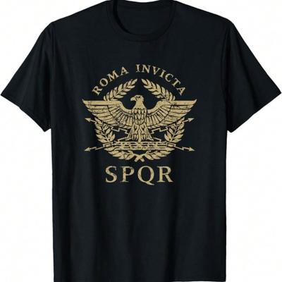 Roma Invicta SPQR Rzymski Orzeł Zniszczona Koszulka 100% Bawełna Okrągły Dekolt Krótki Rękaw Letnia Codzienna