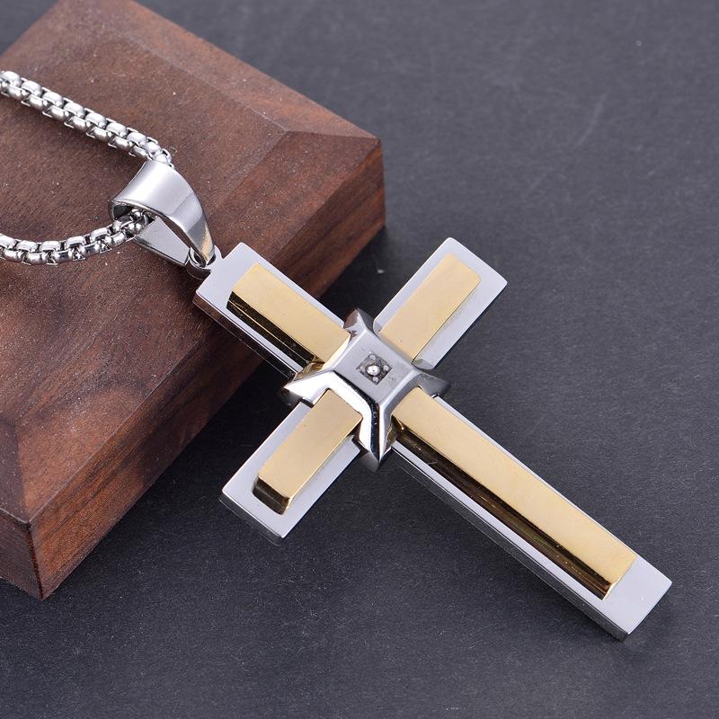 Klassischer Kreuzanhänger Männlich Edelstahl Lange Kette Persönlichkeit Christliches Jesuskreuz Halsketten Für Männer Gebetsschmuck