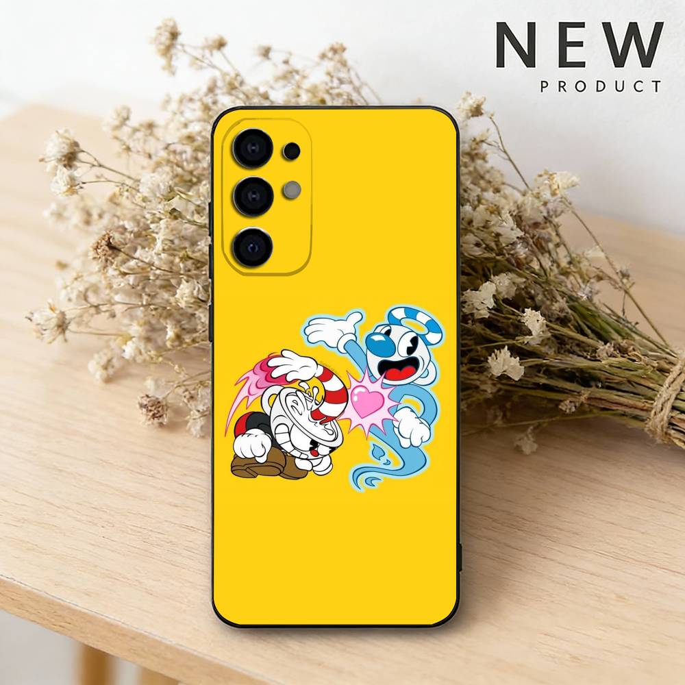 Cute CupHead And MugMan Phone Case For Samsung S26,25,24,21,22,23,30,20,Ultra,Plus,Fe,Lite Black Soft Cover