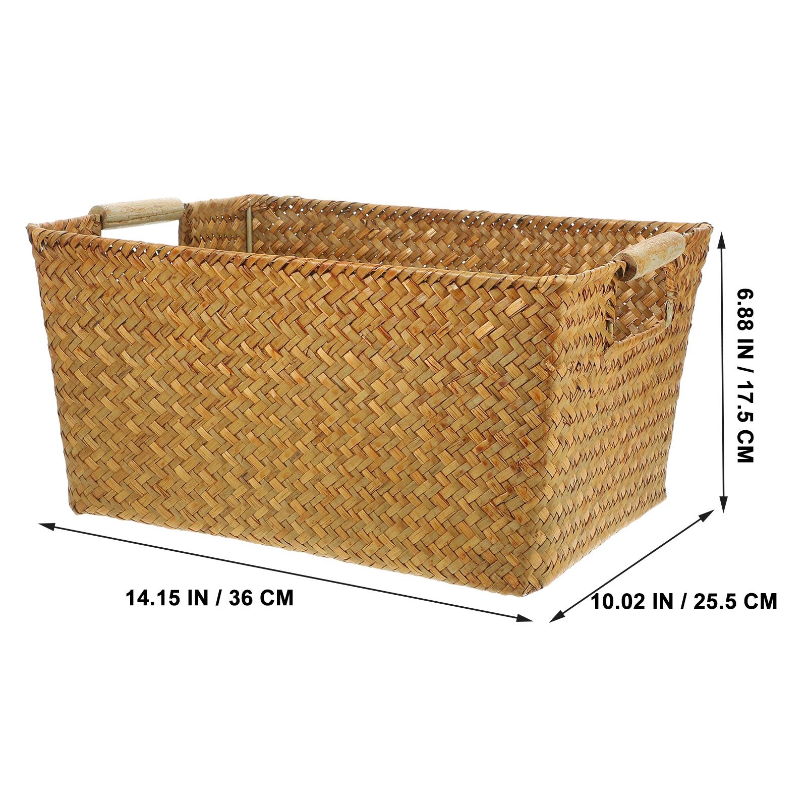 

Lightweight Seagrass Woven Basket with Handle Portable Desktop Storage Box for Office Home Study Room Rustic Sundry Organizer світло-коричневого кольору