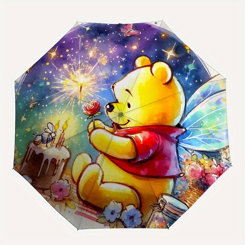 Winnie-the-Pooh, Fairy-tale Automatic Opening and Closing Umbrella - 8 Ribs Portable Folding Umbrella with Plastic Handle, Suitable for Leis