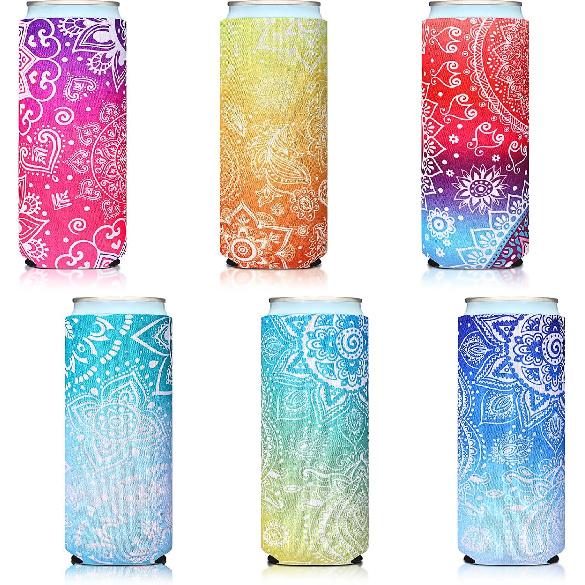 BBTO 6 Pack Slim Can Cooler Sleeves, 12 oz Reble Neoprene Bottle ulated Sleeve, Tall Skinny Cans Cooler Beverage Can Covers for Energy Drink and Beer