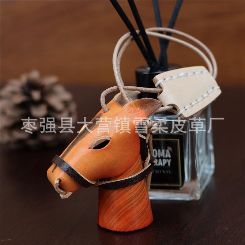 First Layer Cowhide Pony Pendant Car Keychain Leather Rope Bag Pendant Accessories Zodiac Gifts