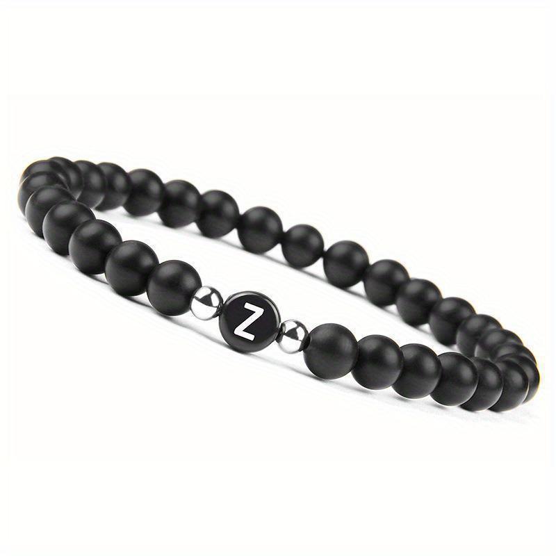 Initial Bracelet for Men and Woman Black Onyx 6mm Beads Bracelet with Letter Relationship Jewelry for Couples Alphabet bracelet