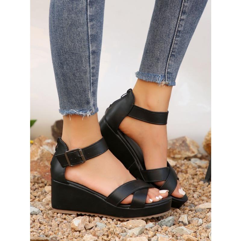 Sandalen mit Keilabsatz für Damen Rundkopf-Spangen-Absatzsandalen für Damen Atmungsaktive Sandalen für Damen