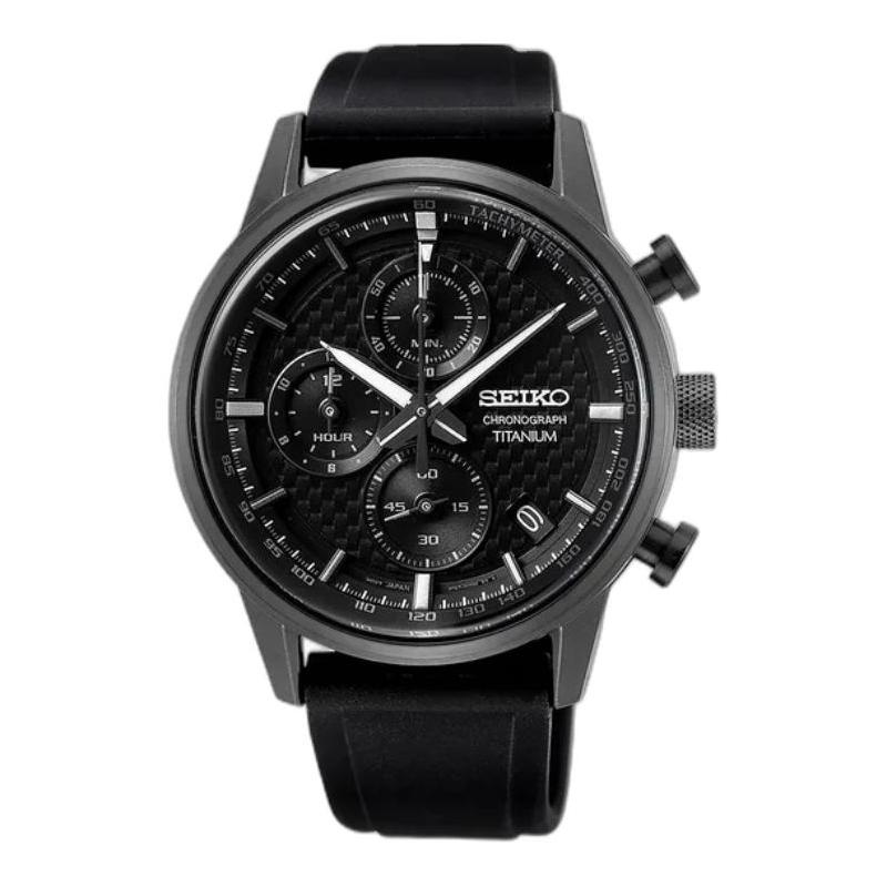 

SEIKO 100 meters waterproof Quartz silicone strap 41.6mm men s watch black dial SSB393