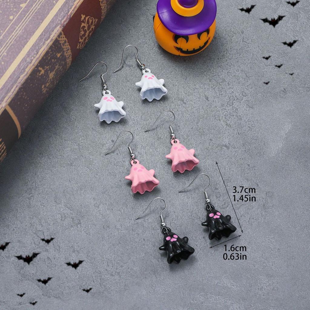 1 Pair Ghost Cartoon Earrings, Cute Ghost Earrings For Halloween Party