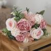 Artificial Flowers Decor 7 Heads Silk Peony Rose Hydrangea Bouquet Home Christmas Party Decorations Wedding Bride Fake Flowers