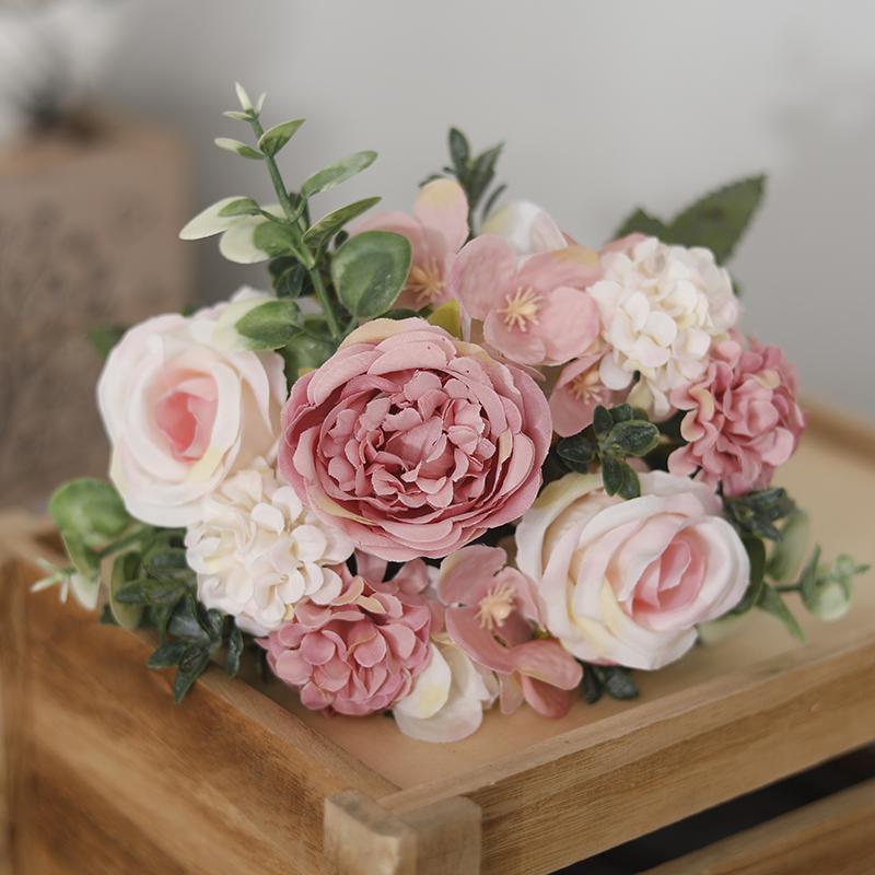 Artificial Flowers Decor 7 Heads Silk Peony Rose Hydrangea Bouquet Home Christmas Party Decorations Wedding Bride Fake Flowers