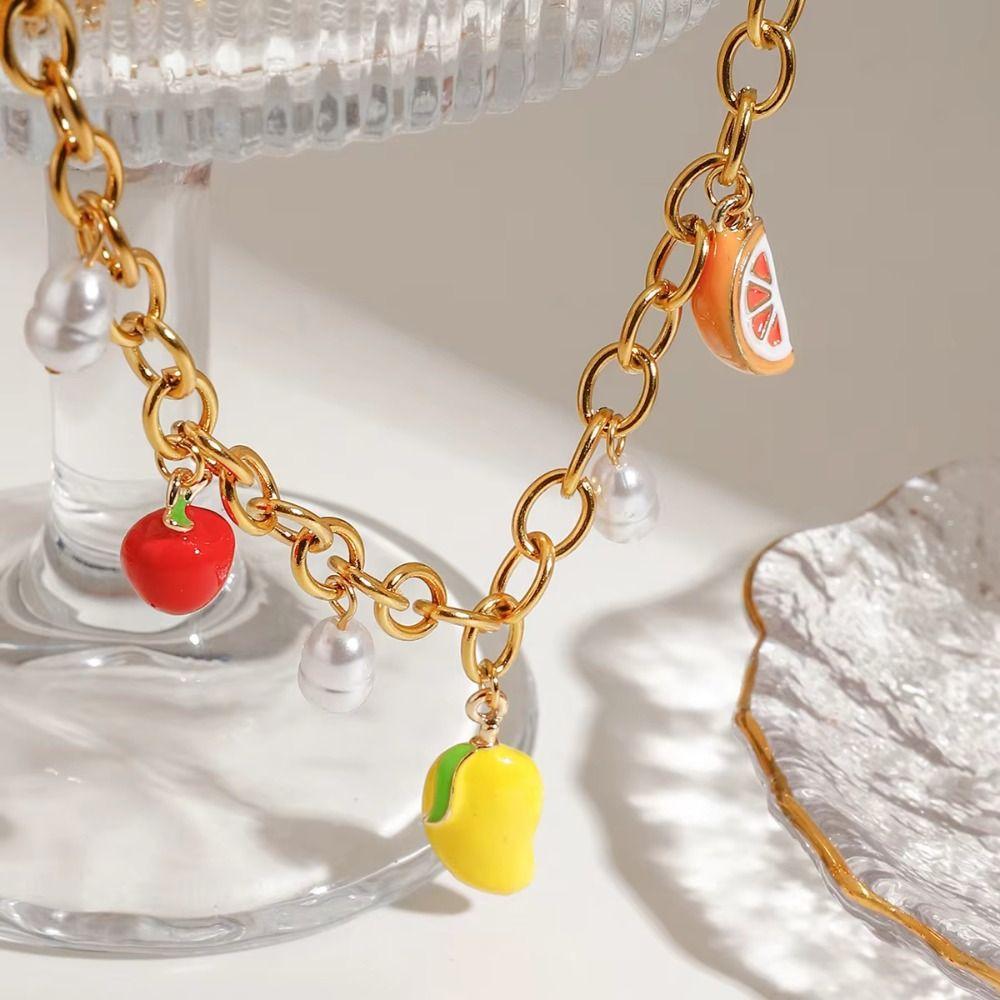 Retro European Style Cherry Bracelet Loveheart Love Chain Choker Strawberry Necklace  Spring