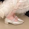 Fashion 2025 New Water Diamond High Heels Mary Jane Women's Single Shoes with Thin Heels and Pointed Shallow Mouth Women's Wedding Shoes