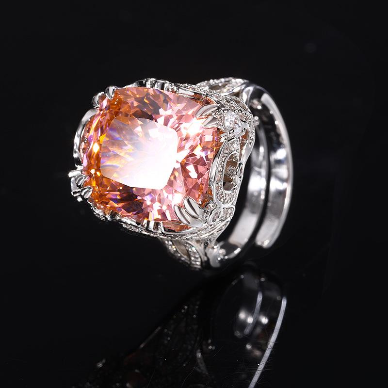 Jewelry Copper Bottom Gold-Plated Retro Simulation Bird'S Nest Cut Color Treasure Fat Square Light Luxury Ring Female 14 * 16