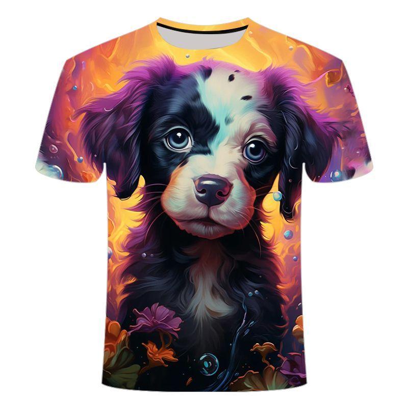 Summer Clothes 2025 short-sleeved 3D printed pattern painted puppy series  Kids Tshirt Men Woman 110